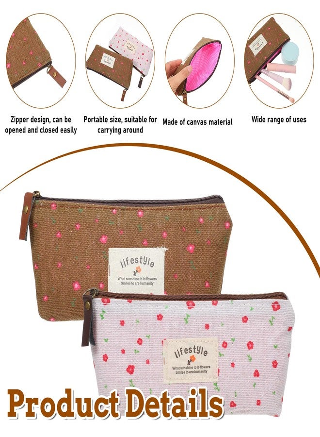 Apausvcm 4Pcs Mini Makeup Bag, Linen Floral Pouch for Purse Small Cosmetic Bags with Zipper Cute Coin Purse Portable Storage Pouch Fabric Pencil Pouches for Women Girls - Image 3
