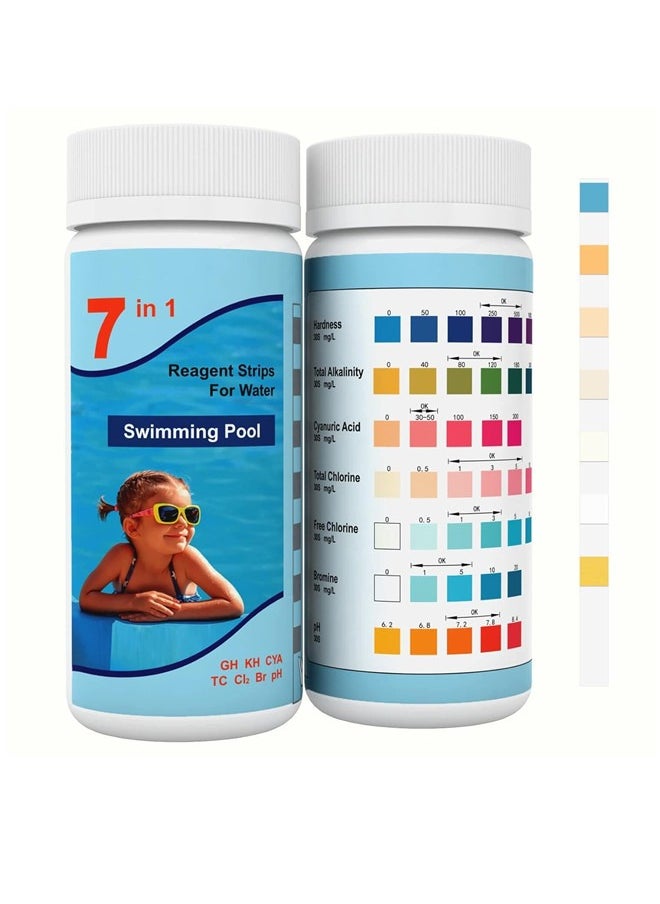 Osowake 7 in 1 Pool & Spa Test Strips 50 Counts Swimming Pool Hot Tub Spa Water Quality Testing for Total Chlorine/Free Chlorine/Bromine/Total Hardness/pH/Cyanuric Acid/Total Alkalinity  - Image 1