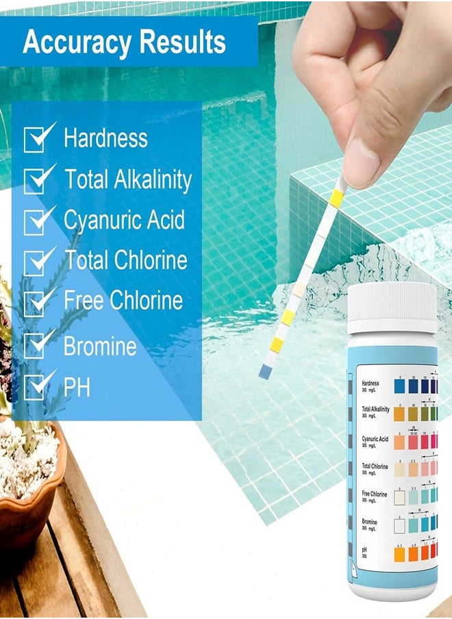 Osowake 7 in 1 Pool & Spa Test Strips 50 Counts Swimming Pool Hot Tub Spa Water Quality Testing for Total Chlorine/Free Chlorine/Bromine/Total Hardness/pH/Cyanuric Acid/Total Alkalinity  - Image 2