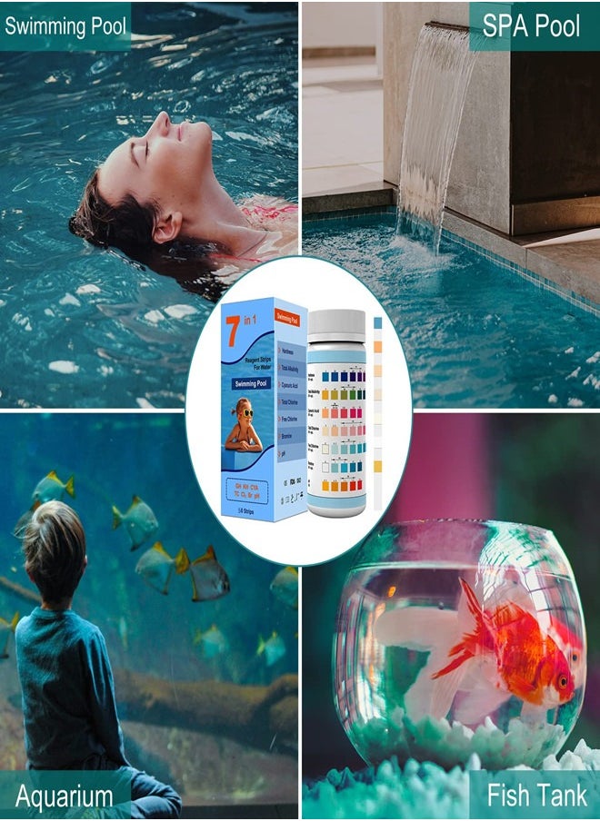 7 in 1 Pool & Spa Test Strips 50 Counts Swimming Pool Hot Tub Spa Water Quality Testing for Total Chlorine/Free Chlorine/Bromine/Total Hardness/pH/Cyanuric Acid/Total Alkalinity