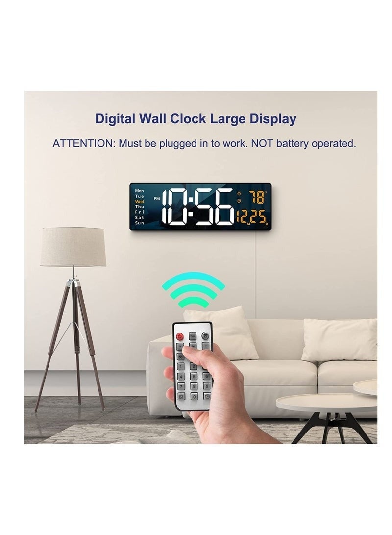 Clock Digital Wall Clock Large Display,  Large Wall Clocks, LED Digital Clock with Remote Control for Living Room Decor, Automatic Brightness Dimmer Big Clock with Date Week Temperature - Image 2