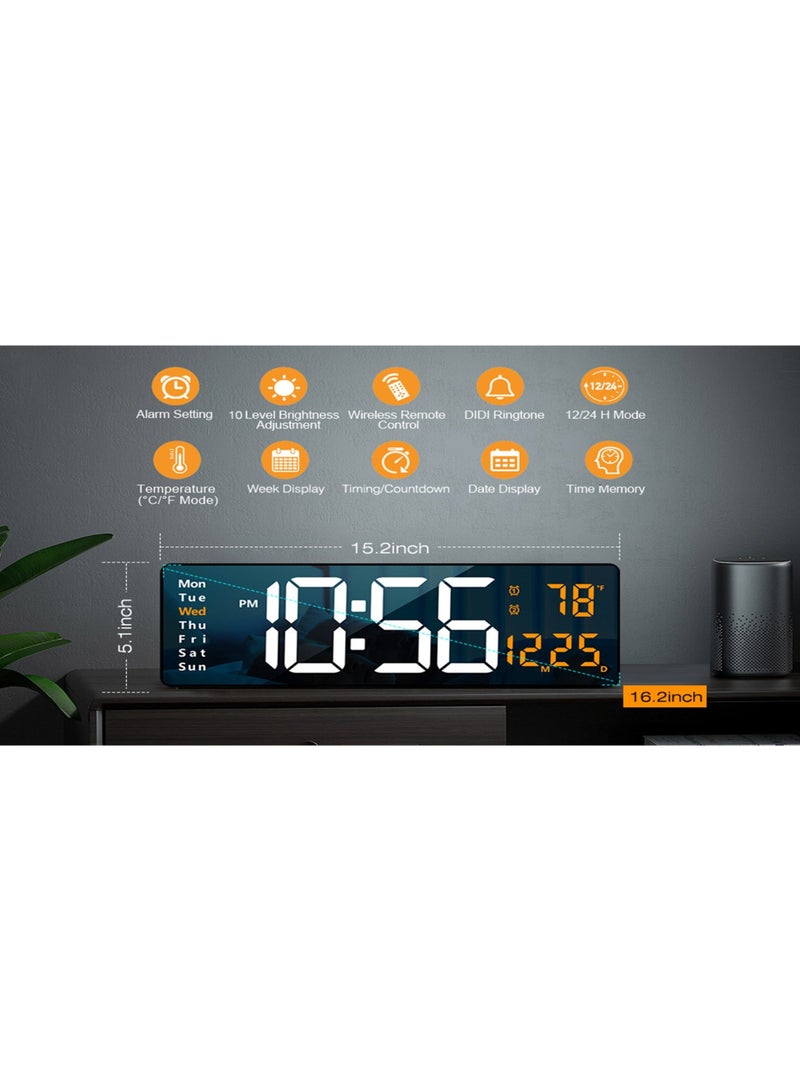 Clock Digital Wall Clock Large Display,  Large Wall Clocks, LED Digital Clock with Remote Control for Living Room Decor, Automatic Brightness Dimmer Big Clock with Date Week Temperature - Image 4