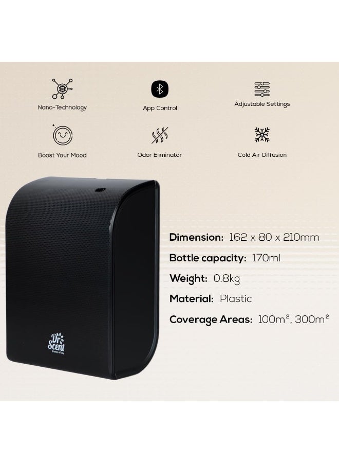 Dr Scent Essential Oil Diffuser – Elegant | Sophisticated Design, 100 m²-300 m³ Coverage, Bluetooth & App Control, Infuses Fragrance to Enhance Your Environment (Black) - Image 3