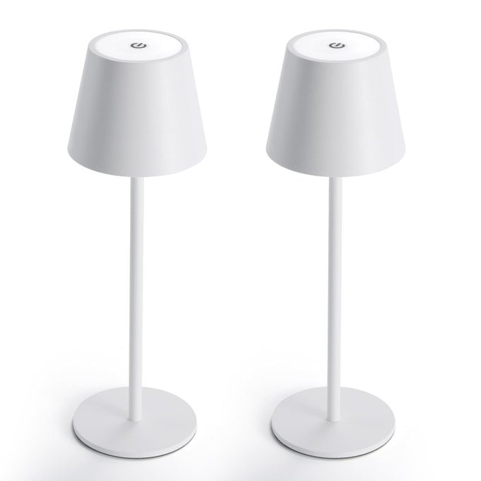 2 PACK LED CORDLESS TABLE LAMP 6600MWH RECHARGEABLE BATTERY DESK LAMP 3000K STEPLESS DIMMING NIGHT LIGHT IP54 WATERPROOF METAL OUTDOOR PORTABLE LAMP FOR CAMPING RESTAURANT WHITE