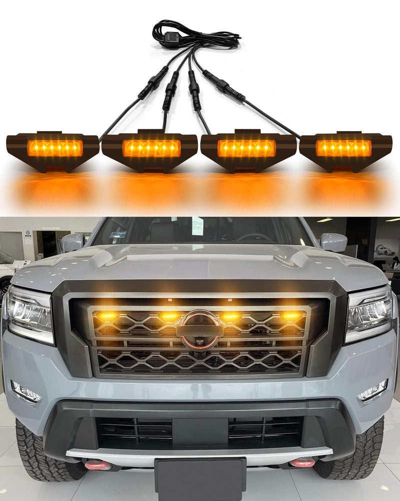 LED Grille Lights for 2022 2023 2024 Nissan Frontier Grill Lamp for Frontier S SV Pro4x OEM Grill Raptor Light Amber