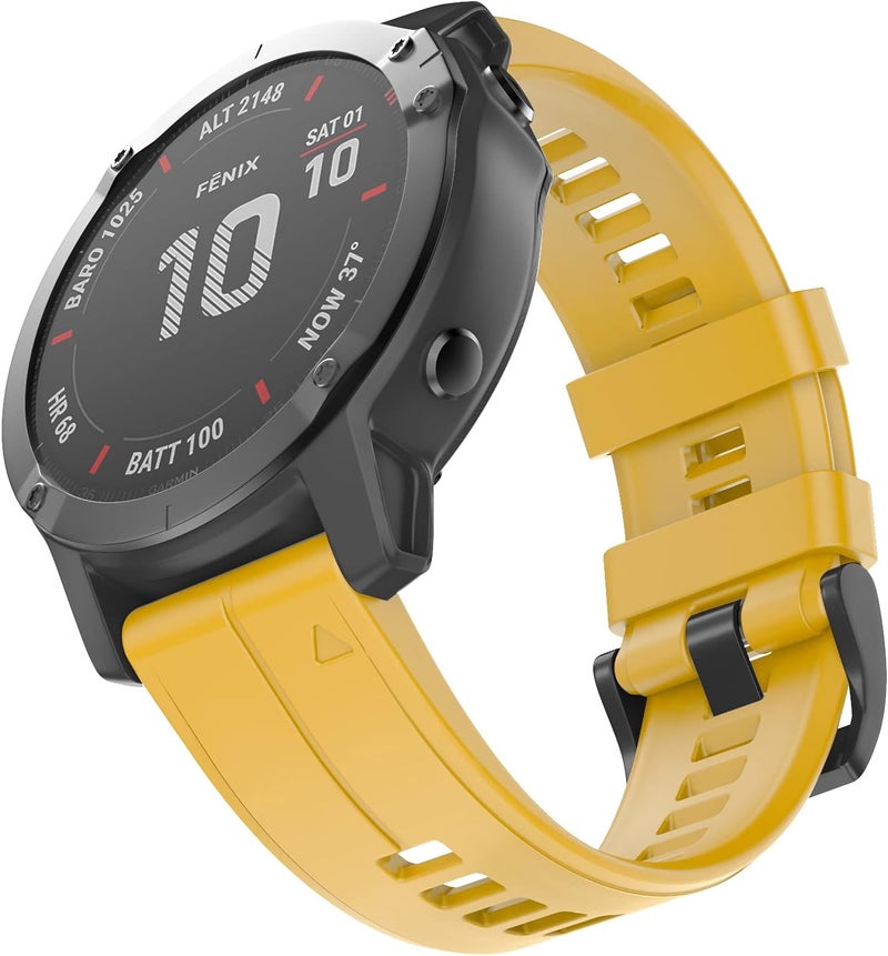 OVERSTEP Compatible with Garmin Fenix 5X Band 26mm Width Soft Silicone Watch Strap for Fenix 6X/Fenix 7X/Fenix 5X Plus/Fenix 6X Pro/Fenix 3/Fenix 3 HR/Tactix/Descent MK1/D2 Delta PX/D2 Charlie, Yellow - Image 1