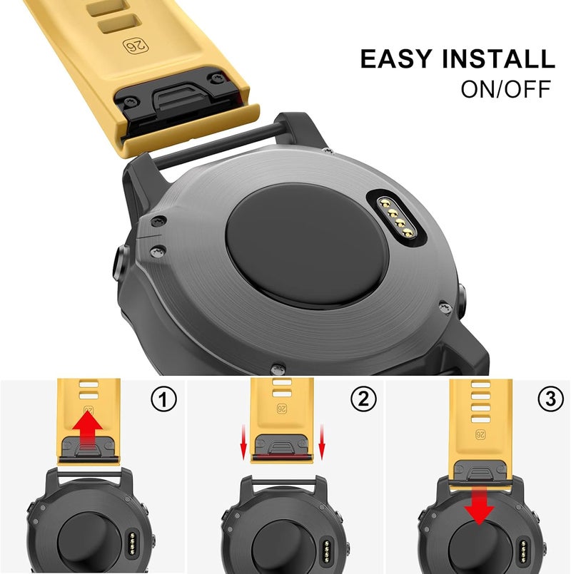 OVERSTEP Compatible with Garmin Fenix 5X Band 26mm Width Soft Silicone Watch Strap for Fenix 6X/Fenix 7X/Fenix 5X Plus/Fenix 6X Pro/Fenix 3/Fenix 3 HR/Tactix/Descent MK1/D2 Delta PX/D2 Charlie, Yellow - Image 5