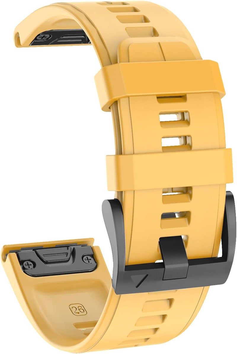 OVERSTEP Compatible with Garmin Fenix 5X Band 26mm Width Soft Silicone Watch Strap for Fenix 6X/Fenix 7X/Fenix 5X Plus/Fenix 6X Pro/Fenix 3/Fenix 3 HR/Tactix/Descent MK1/D2 Delta PX/D2 Charlie, Yellow - Image 2