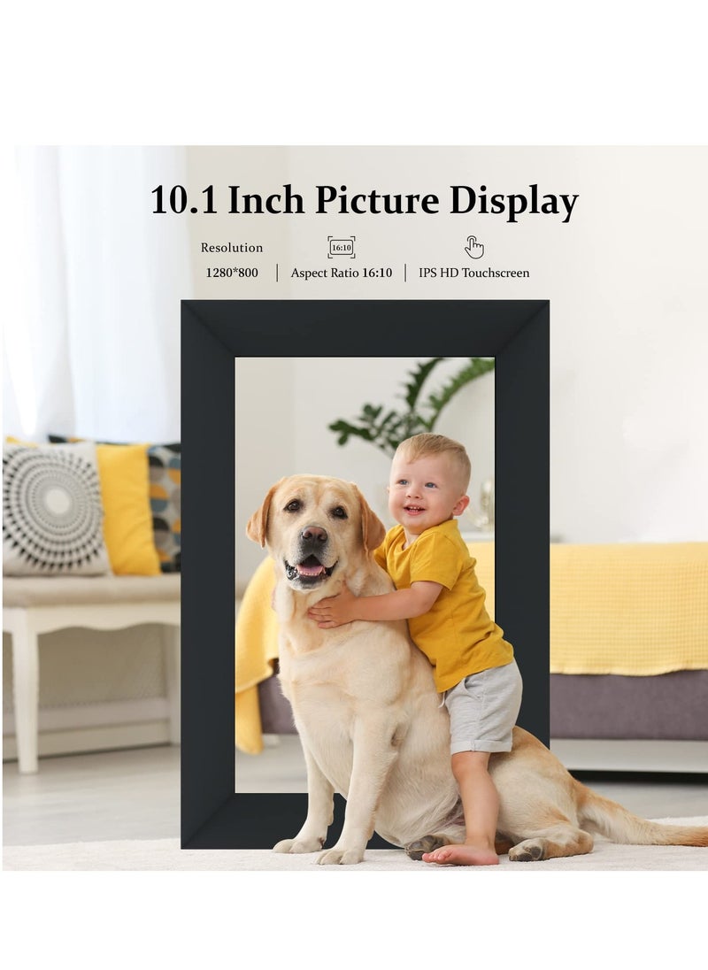 Generic - 10.1 Inch WiFi Digital Photo Frame with IPS Touch Screen, 16GB Storage, Easy Setup for Sharing Photos & Videos via Frameo App, Auto-Rotate, Wall Mountable (Black) - Image 1