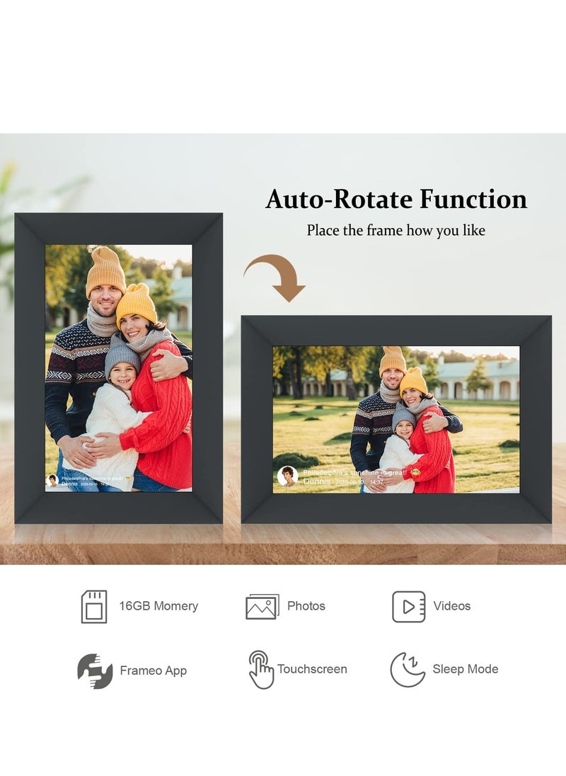 Generic - 10.1 Inch WiFi Digital Photo Frame with IPS Touch Screen, 16GB Storage, Easy Setup for Sharing Photos & Videos via Frameo App, Auto-Rotate, Wall Mountable (Black) - Image 1
