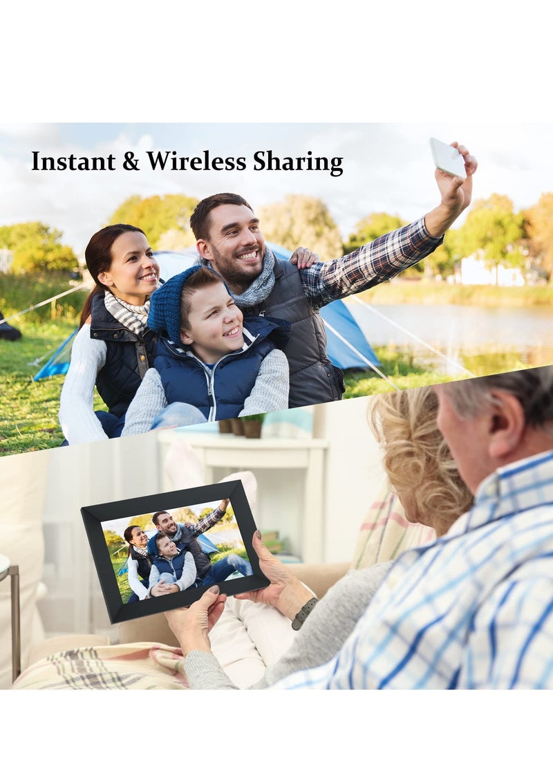 Generic - 10.1 Inch WiFi Digital Photo Frame with IPS Touch Screen, 16GB Storage, Easy Setup for Sharing Photos & Videos via Frameo App, Auto-Rotate, Wall Mountable (Black) - Image 1