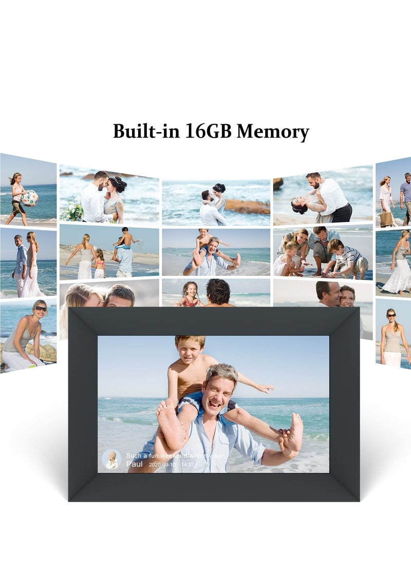 Generic - 10.1 Inch WiFi Digital Photo Frame with IPS Touch Screen, 16GB Storage, Easy Setup for Sharing Photos & Videos via Frameo App, Auto-Rotate, Wall Mountable (Black) - Image 1
