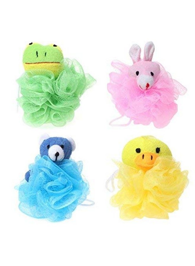 Rubinson-store Cartoon Bath Pouf Puff Mesh Bath Sponges with Stuffed Animal Loofah (4 Pack) Rabbit,Bear,Duck,Frog Design - Image 1