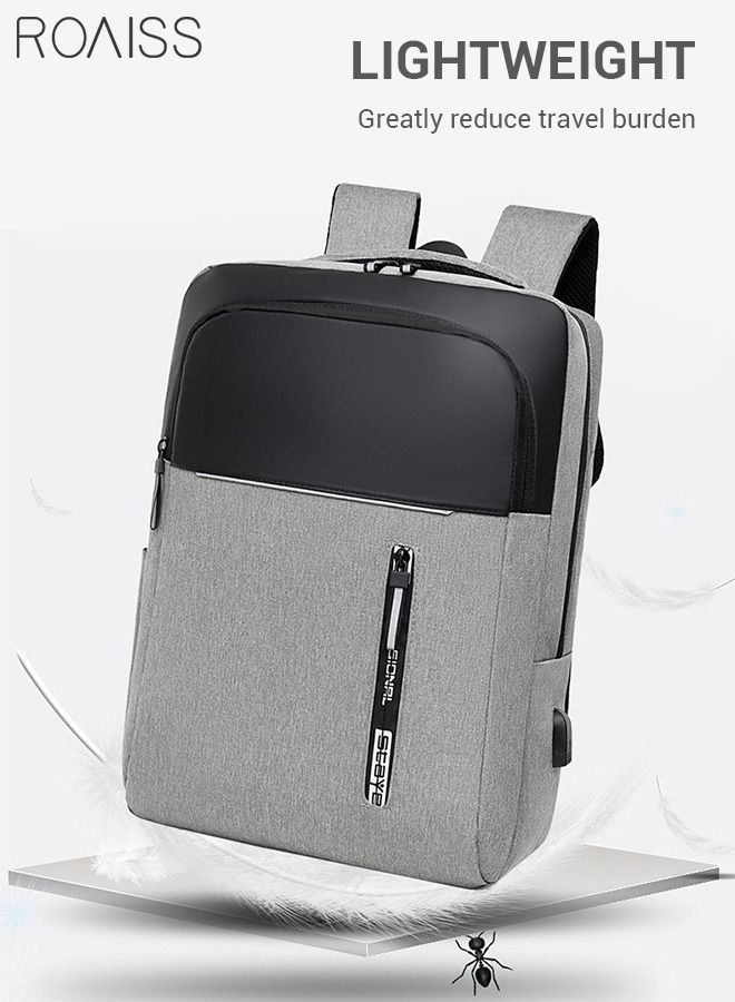 roaiss Multifunction Waterproof Backpack with USB Port Colorblock Waterproof Oxford School Bag for Men Work Travel Flight Business Commuter 15.6" Laptop Black/Grey - Image 2