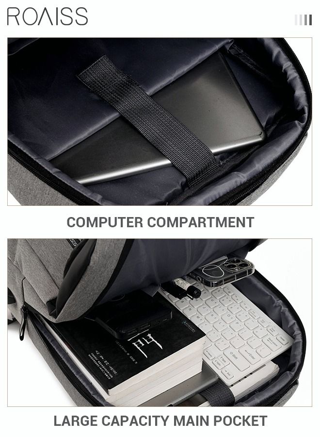 roaiss Multifunction Waterproof Backpack with USB Port Colorblock Waterproof Oxford School Bag for Men Work Travel Flight Business Commuter 15.6" Laptop Black/Grey - Image 3