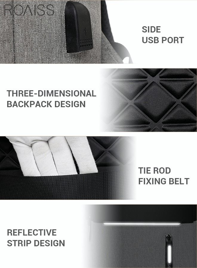 roaiss Multifunction Waterproof Backpack with USB Port Colorblock Waterproof Oxford School Bag for Men Work Travel Flight Business Commuter 15.6" Laptop Black/Grey - Image 4