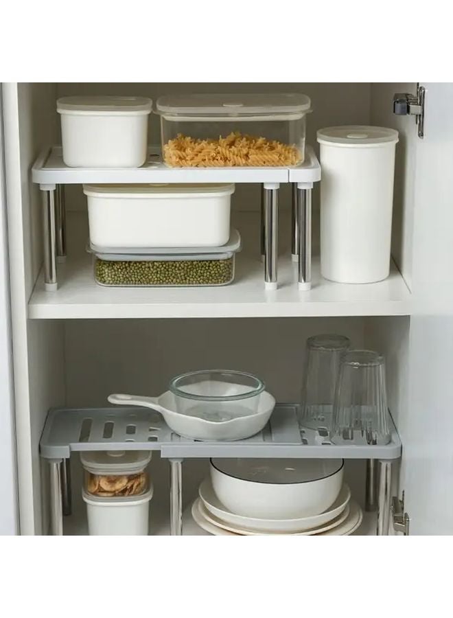 Gray Retractable Kitchen Shelves 2pcs Space Saving Cabinet Organizer No Tools Needed - Image 5