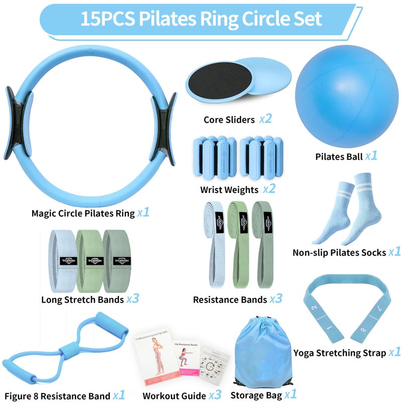DICYWUDI Pilates Essentials Kit for Home Women, Pilates Equipment for Workouts, 6 Fabric Resistance Bands, 12 Inch Magic Circle Yoga Ring, Mini Exercise Ball, Great Exercise Accessories - Image 2