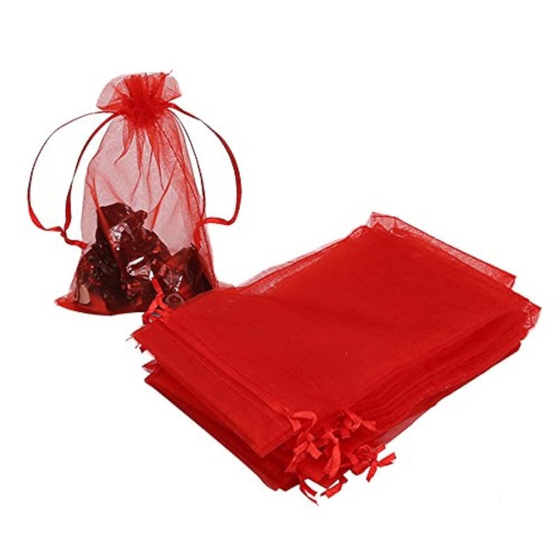 HRX Package 100pcs Organza Bags4 x 6 inches Christmas Wedding Favors Christmas Gift Drawstring Bags Jewelry Pouches Red
