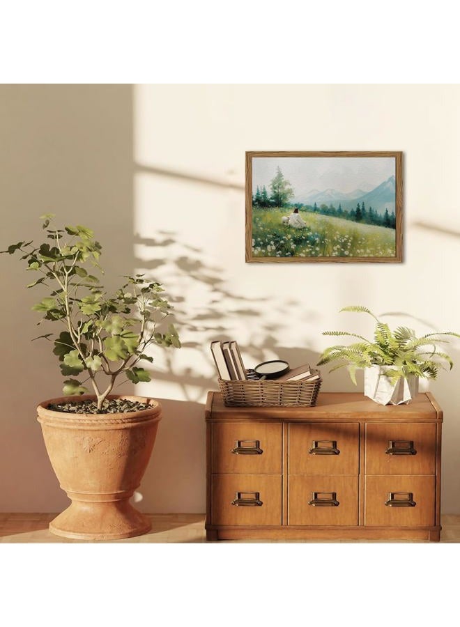 Hwetui Framed 3D Textured Christian Jesus Leaves the 99 Sheep Wall Art, Hand Drawn Sandstone Jesus and Lamb Wall Decor Pictures, Lost Sheep Pictures Prints for Living Room Church Prayer Room - Image 2