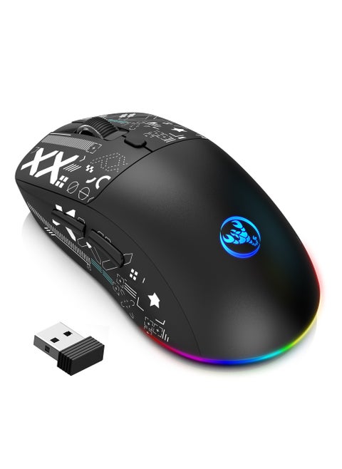 Wired+2.4 G Wireless+BT5.3 Gaming Mouse, 1200/1600/2400/3600 DPI Adjustable Silent Mouse, 6 Keys and RGB Light Software Macro Programming for Gaming Work Black