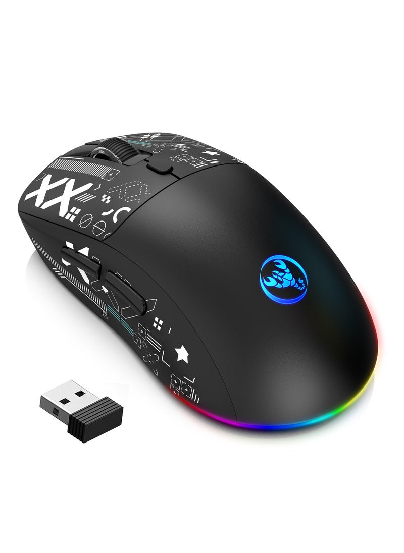 Wired+2.4 G Wireless+BT5.3 Gaming Mouse, 1200/1600/2400/3600 DPI Adjustable Silent Mouse, 6 Keys and RGB Light Software Macro Programming for Gaming Work Black