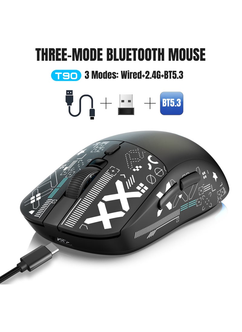 Wired+2.4 G Wireless+BT5.3 Gaming Mouse, 1200/1600/2400/3600 DPI Adjustable Silent Mouse, 6 Keys and RGB Light Software Macro Programming for Gaming Work Black