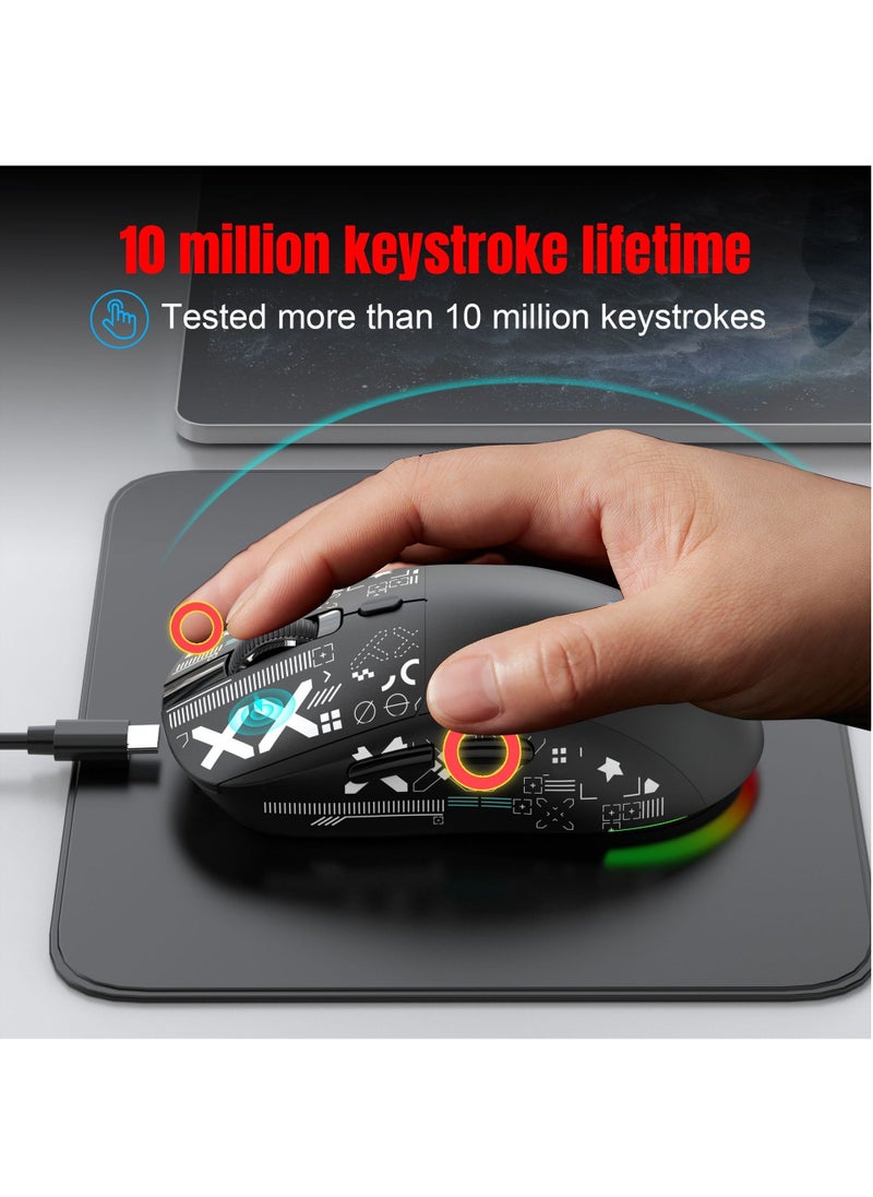 Wired+2.4 G Wireless+BT5.3 Gaming Mouse, 1200/1600/2400/3600 DPI Adjustable Silent Mouse, 6 Keys and RGB Light Software Macro Programming for Gaming Work Black