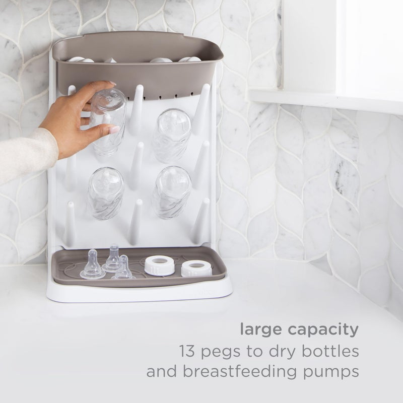 Ubbi Vertical Baby Bottle Drying Rack, Space Saving Countertop Drying Rack Baby Accessory, Taupe - Image 3