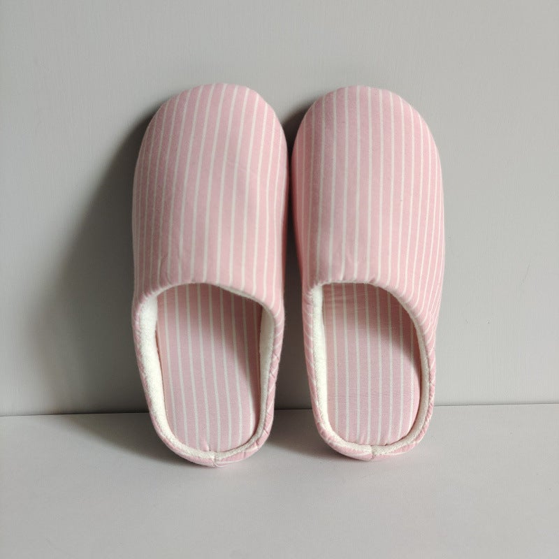 Japanese style cotton slippers for women spring autumn winter couple home indoor wooden floor soft cloth bottom mute anti-slip cotton linen slippers for men Pink