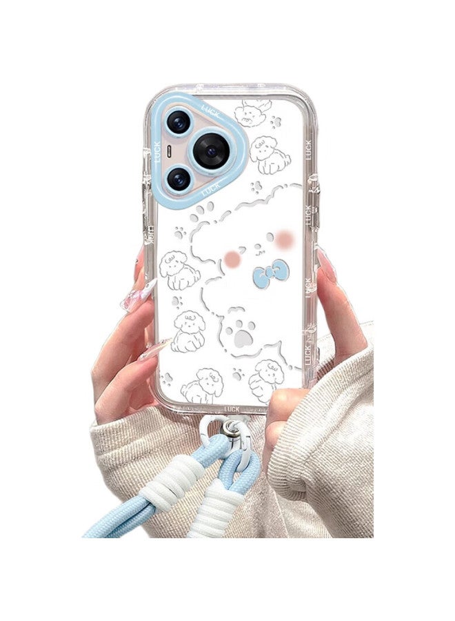 Sehan Shihan Compatible With Huawei Pura70 Phone Case, Huawei P70 Protective Cover, Full Lens Protection, Shockproof Airbag, Transparent Soft Shell, High-End Creative Cartoon Cute Striped Dog Design With Lanyard - Image 2