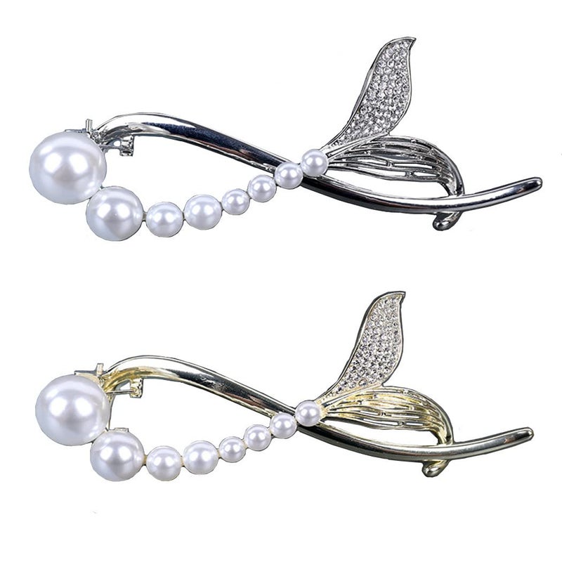 Rhinestone Pearl Hair Clips 2 Pack Metal Hair Barrette Jaw for Thin Thick Curly Hair NonSlip Hair Claws Hair Accessories for Women Lady Girls Ponytail Maker Holder Grip Hair Clamp Clasp Clip