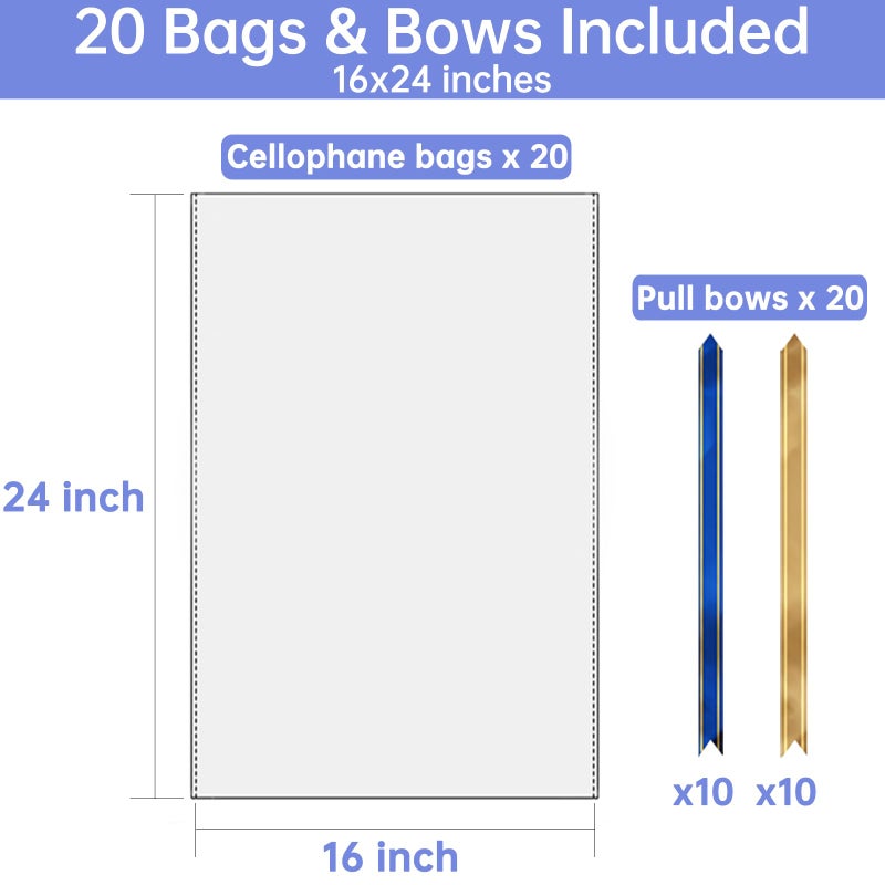 Jadairy Cellophane Bags 16x24 in, 20 Pcs Cellophane Wrap for Gift Baskets (Bows) - Image 3