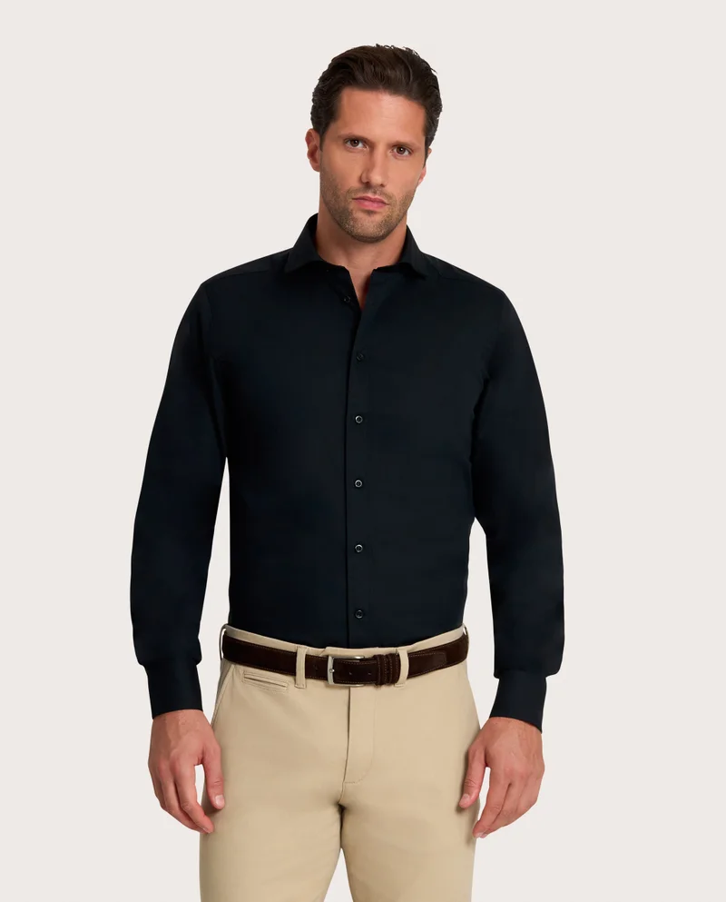 كاميتشسما Black Pin Point Fancy Slim Shirt