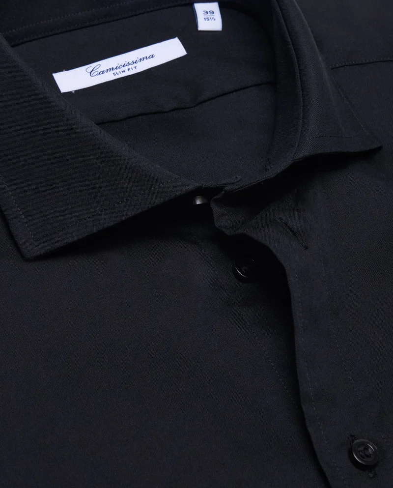 كاميتشسما Black Pin Point Fancy Slim Shirt