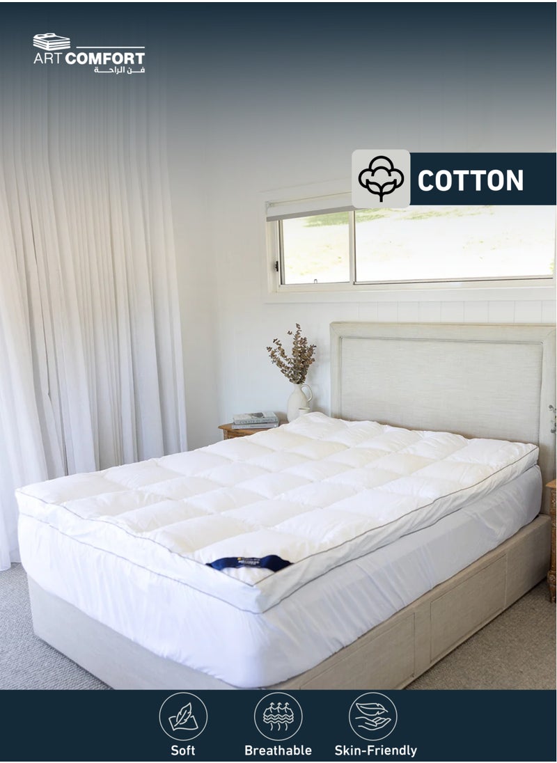 Art Comfort Hotel-Style Mattress Topper (Queen) made with premium cotton and soft microfiber filling, delivering the sensation of sleeping on cloud wings. size 200x140x10 cm  - Image 1