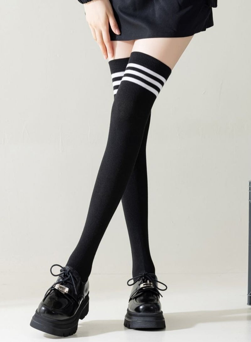 2 Pairs College Style High Thigh Socks Women Stripe Tube Dresses Over the Knee Long Stockings - Image 4