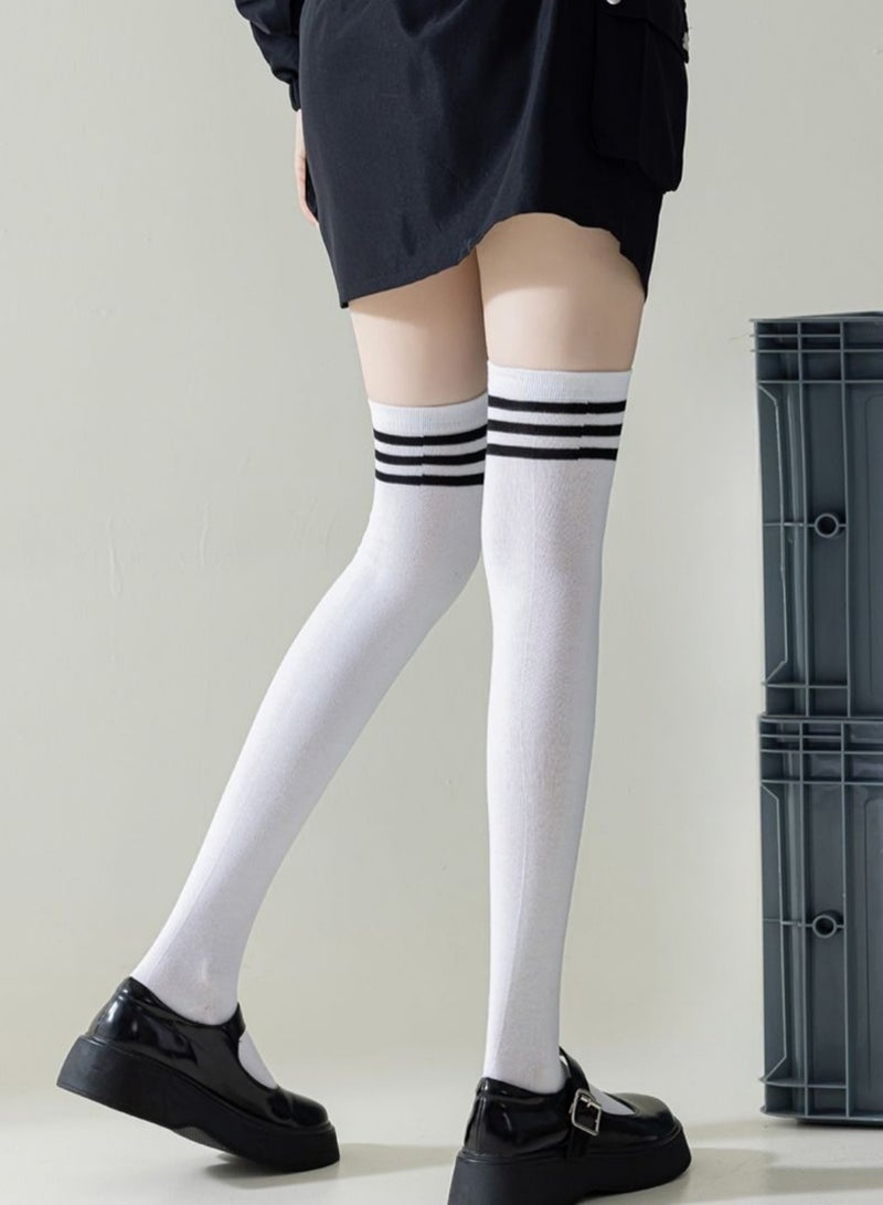 2 Pairs College Style High Thigh Socks Women Stripe Tube Dresses Over the Knee Long Stockings - Image 5