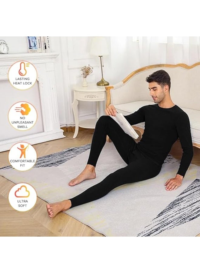 طقم ملابس داخلية حرارية للرجال لانج جونز مبطن بالصوف – طبقة أساسية ببطانة فخمة فائقة النعومة، مثالي للرجال الذين يفضلون ممارسة الأنشطة الخارجية والرياضات الشتوية. طقم مكون من قميص بأكمام طويلة وبنطال للنوم للرجال - Image 5