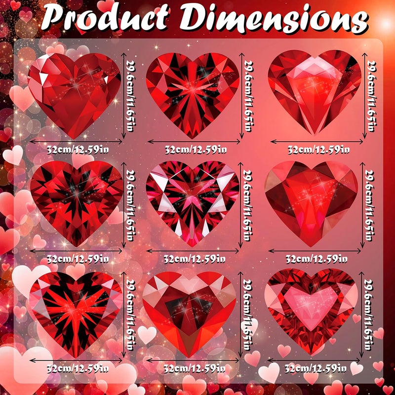 BoGlowHaven 13" Valentine's Day Yard Signs 9ct, Diamond-Design Heart Outdoor Decorations for Wedding, Proposal & Romantic Celebrations, Lawn Pathway Decor with 18 Stakes - Image 2