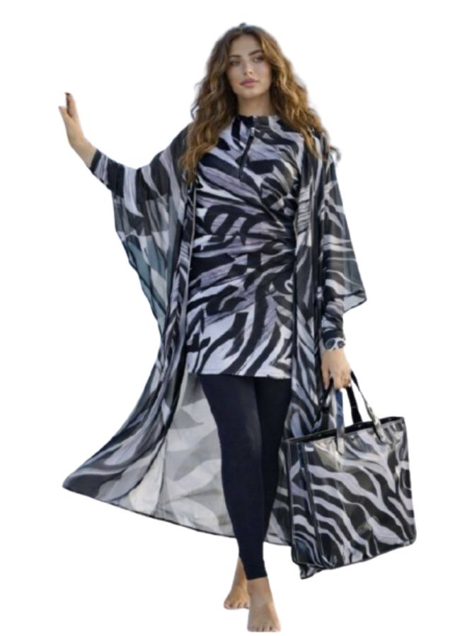 Modest burkini swimsuit for veiled women - Black - 5 pieces
