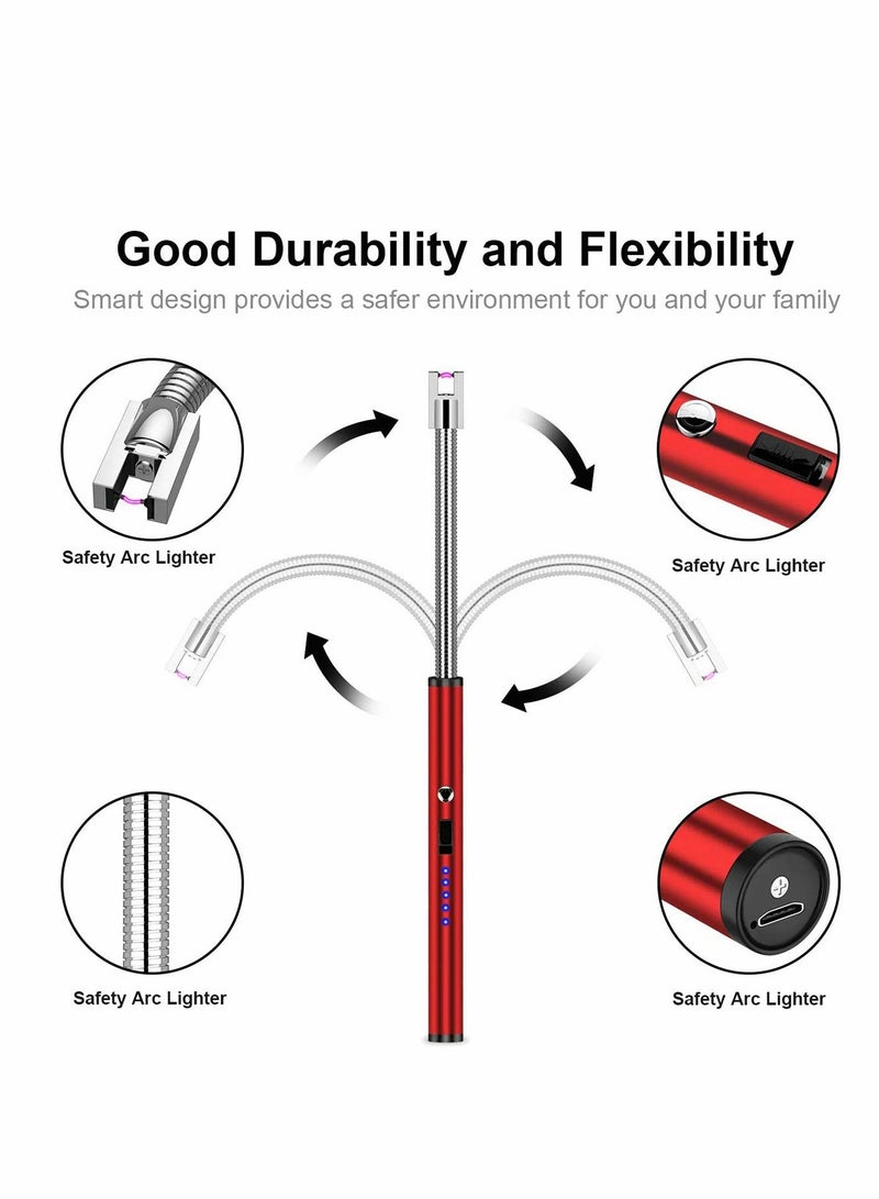 Bic Lighter Candle Lighter Bic Lighters Zippo Lighter Fluid with 360° Flexible Neck LED Battery Display and Flameless Windproof Triple Safety Long Lighter Red - Image 2