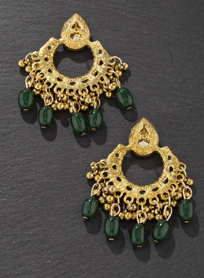 حلق جومكا لنساء - حلق هندسي تقليدي ذهبي مطلع مع شعيرات من اللحامات بالزمرد، اكسسوار راقٍ للمهرجانات والزواج - Image 4