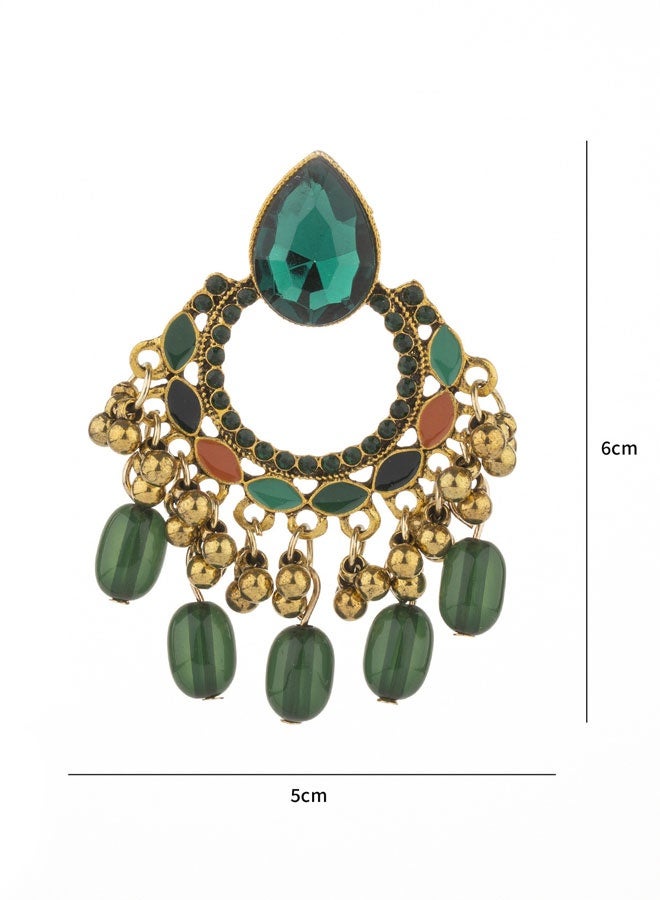 حلق جومكا لنساء - حلق هندسي تقليدي ذهبي مطلع مع شعيرات من اللحامات بالزمرد، اكسسوار راقٍ للمهرجانات والزواج - Image 5