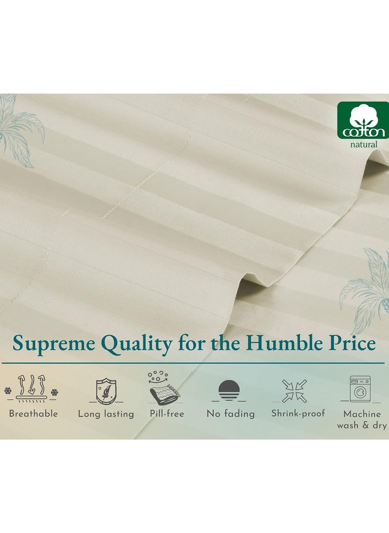 Eworld 4-Piece Luxury Cream Striped Bedding Set Includes 1 Regular Bedsheet, 1 Fitted Bed Sheet, and 2 Pillow Cases for Ultimate Hotel-Inspired Sophistication in King, Queen and Single Sizes  - Image 3