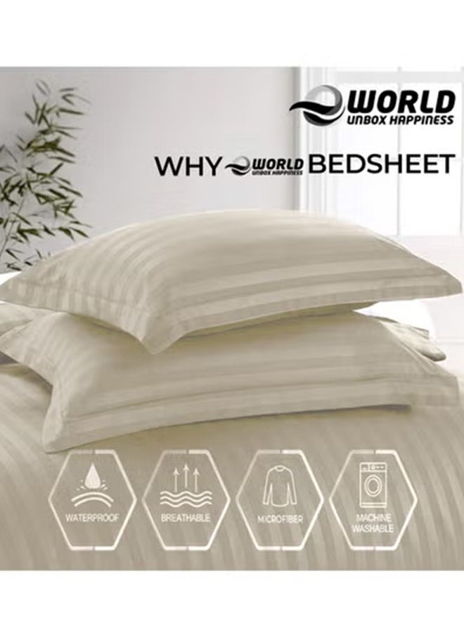 Eworld 4-Piece Luxury Cream Striped Bedding Set Includes 1 Regular Bedsheet, 1 Fitted Bed Sheet, and 2 Pillow Cases for Ultimate Hotel-Inspired Sophistication in King, Queen and Single Sizes  - Image 4