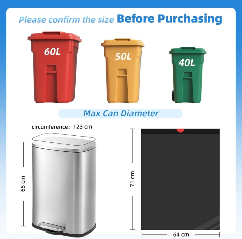 TARUNMO 50-60L Ultra Strong Bin Bags Heavy Duty,Red Drawstring Carrier Bag Storage for Home or Camp,Trash Bags 70x62cm Kitchen Large Black Binbags (20) - Image 2