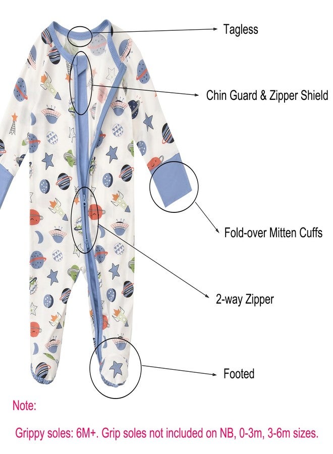 ابلكسيما بيجامات أطفال حديثي الولادة مع قفازات من الرايون من الخيزران، قطعتان، بيجامات بسحاب ثنائي الاتجاه، ملابس نوم لطيفة (أزرق داكن، من 6 إلى 12 شهرًا) - Image 2