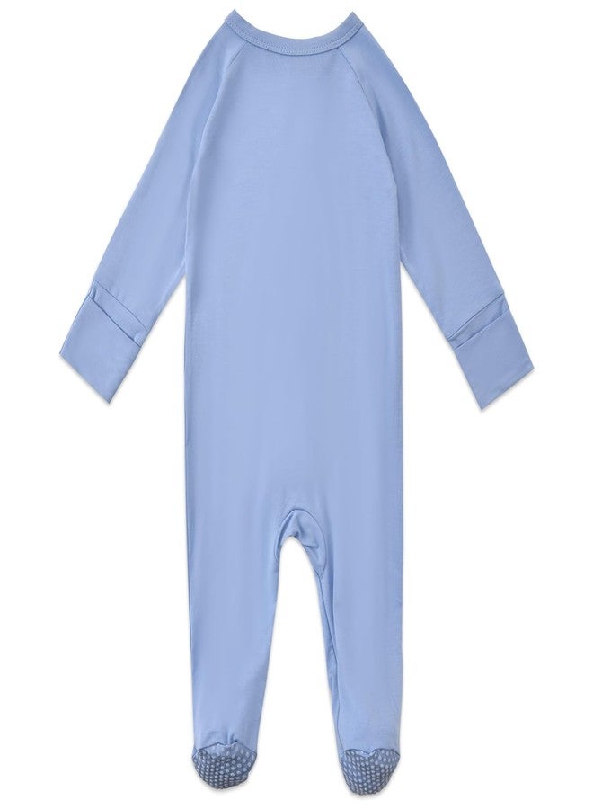 ابلكسيما بيجامات أطفال حديثي الولادة مع قفازات من الرايون من الخيزران، قطعتان، بيجامات بسحاب ثنائي الاتجاه، ملابس نوم لطيفة (أزرق داكن، من 6 إلى 12 شهرًا) - Image 4