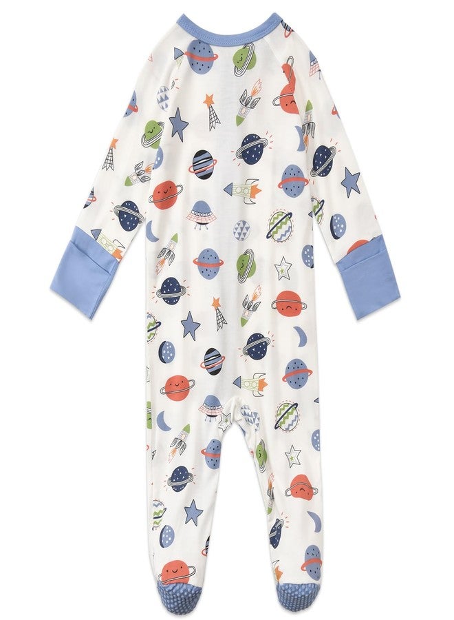 ابلكسيما بيجامات أطفال حديثي الولادة مع قفازات من الرايون من الخيزران، قطعتان، بيجامات بسحاب ثنائي الاتجاه، ملابس نوم لطيفة (أزرق داكن، من 6 إلى 12 شهرًا) - Image 5